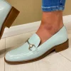 Wonders Ladies Aqua Patent Leather Gold Chain Loafer Shoe C-7401