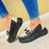 Wonders Ladies Black/Cream Leather Chunky Sole Loafer Shoe A-3604