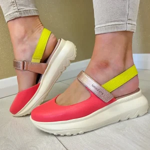 Wonders Ladies Coral Combination Velcro Sling Back Shoe A-4004