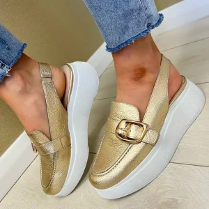 Wonders Ladies Gold Metallic Platform Slingback Sandal A-3624