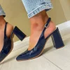 Wonders Ladies Navy Patent Sling-Back Block Heel Sandal M-5802