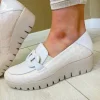 Wonders Ladies Off White Patent Chain Loafer Shoe C-33330