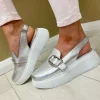 Wonders Ladies Silver Metallic Platform Slingback Sandal A-3624