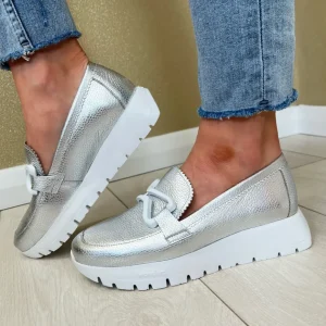 Wonders Ladies Silver Metallic Chain Loafer Shoe A-2480