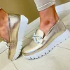 Wonders Ladies Soft Gold Metallic Chain Loafer Shoe A-2480