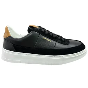 Wonders Mens Black/White/Tan Soft Leather Trainer CB-3923