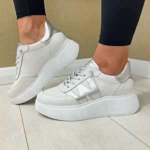 Wonders Off White/Silver Combination Bungee Lace Slip-On Trainer A-3625