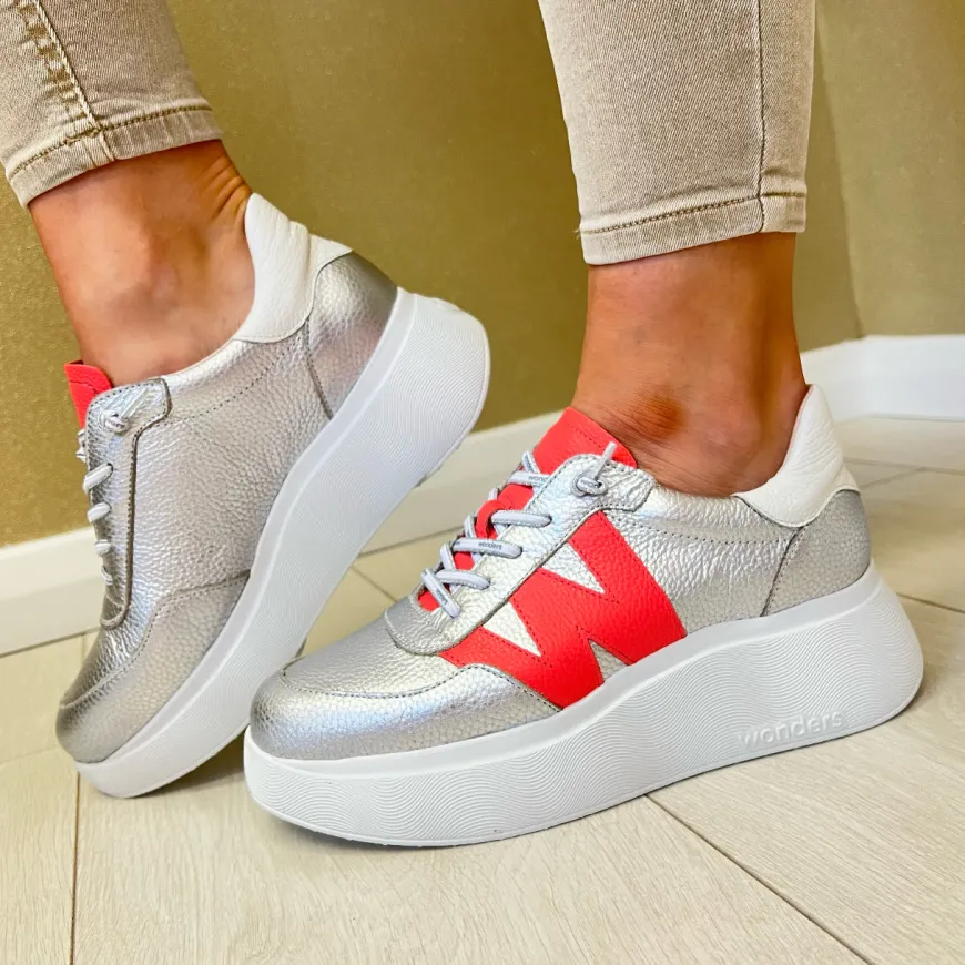 wonders_silvercoral_combi_0.webp Wonders Silver/Coral Combination Bungee Lace Slip-On Trainer A-3625