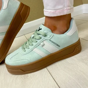 XTI Ladies Aqua Combination Flatform Laced Trainer 143644
