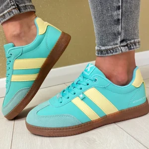 XTI Ladies Aqua Combination Laced Trainer 143485