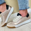 Ara Ladies Gold Metallic/Sand/Black Leather Laced/Zip Trainer 50006