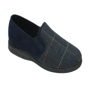 Goodyear Mens Memory Foam Navy Check Slippers HARRISON