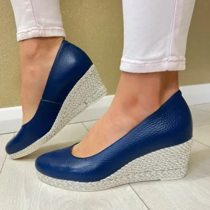 Jose Saenz Navy Leather Espadrille Wedge Loafer Shoe 6019-BG
