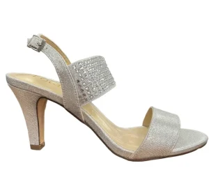 Lotus Ladies Silver/Diamante Heeled Slingback Sandal AURORA