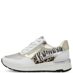 Marco Tozzi White/Leopard Combination Laced/Zip Trainer 23742-44 197