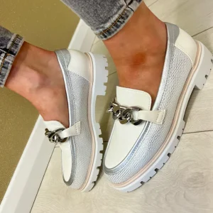 Marco Tozzi White/Silver Chain Loafer Shoe 24702-44 197