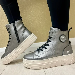 Mustang Ladies Silver Warm-Lined Hi-Top Laced/Zip Flatform Trainer 1497-601-21