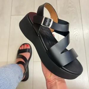 Oh My Sandals Ladies Black Soft Leather Platform Sandal 5685