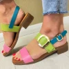 Oh My Sandals Ladies Green Multi Soft Leather Low Heel Sandal 5609