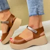 Oh My Sandals Ladies Tan Soft Leather Velcro Platform Sandal 5680