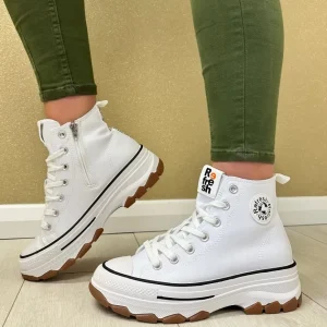 Refresh Ladies White Chunky Sole Laced/Zip Hi-Top Trainer 171919