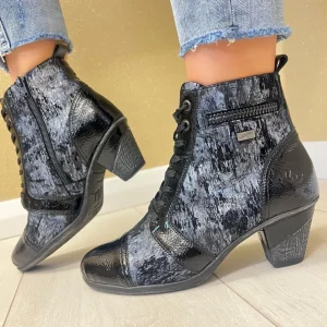 Remonte Ladies Navy/Black Patent Laced/Zip Heeled Ankle Boot D8797-14