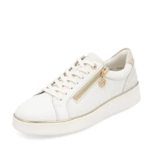Remonte Ladies Off White Leather Combination Laced/Zip Trainer D2E00-80