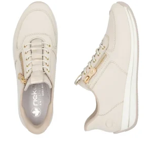 Rieker Ladies Beige Lightweight Bungee Lace/Zip Trainer N1156-60