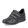 Rieker Ladies Black Combination Stretch Fit Low Wedge Velcro Shoe L4868-00