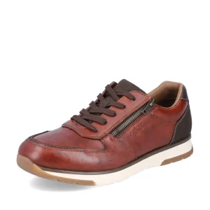 Rieker Mens Tan Leather Combination Laced/Zip Trainer B2010-24
