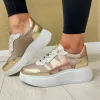 Wonders Platinum/Gold Mesh Combination Bungee Lace Slip-On Trainer A-3622